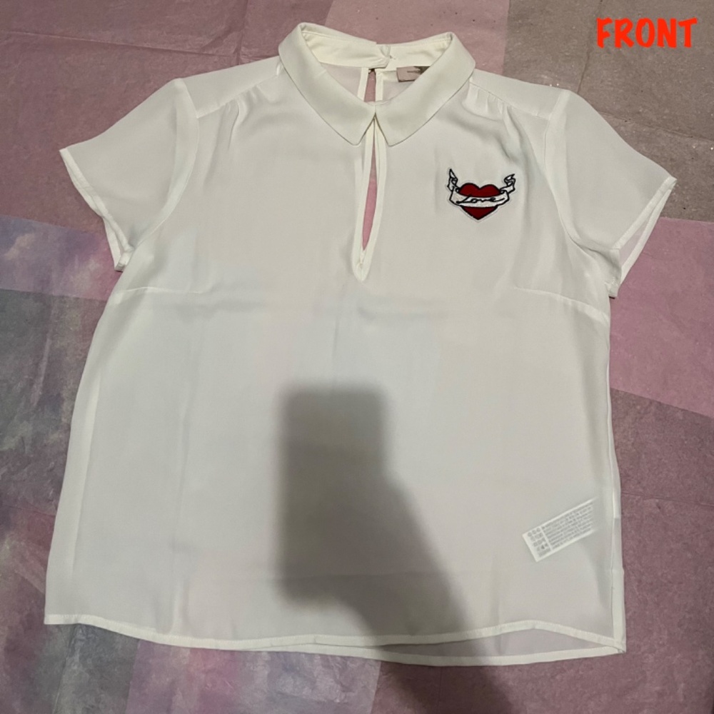 Forever 21 Ivory Love Patch Collared Top